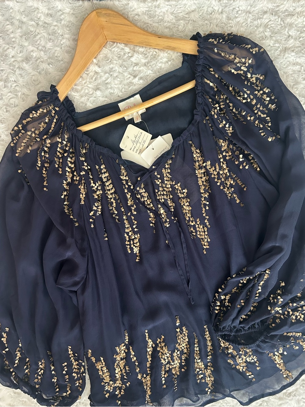Parker Navy Sill Blouse with Gold Sequin Accents